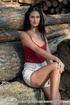Lumber yard is the place for brunette to find hard woods