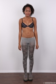 Slim chocolate ebony chick reveals sweetness showing sexy figure, ass and tits