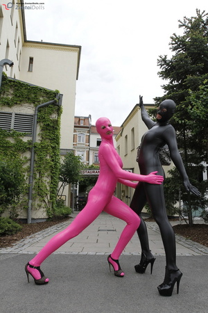 Two black and ping zentai wearing girls  - Picture 13