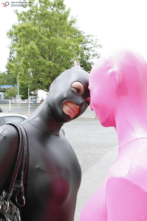 Two black and ping zentai wearing girls  - Picture 14