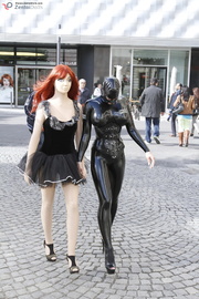 Hot black zentai wearing chick with gorgeously large legs and juicy big tits.