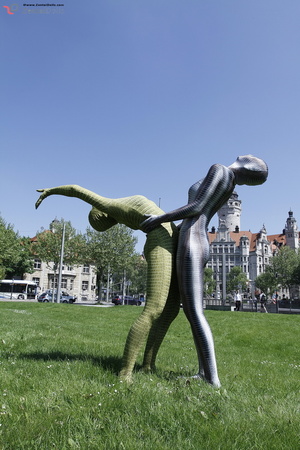 Two green and grey zentai wearing flexib - Picture 2
