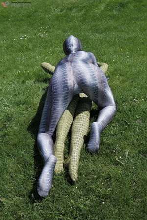 Two green and grey zentai wearing flexib - Picture 5