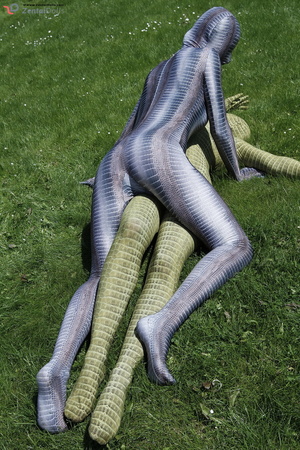Two green and grey zentai wearing flexib - Picture 6