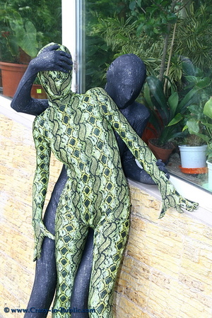 Two flexible green and black zentai wear - Picture 15