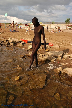 Two hot black and baige zentai wearing t - Picture 9