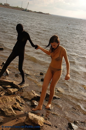 Two hot black and baige zentai wearing t - Picture 13