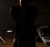 Hot lady in black gets restrained to a pole and grabbed