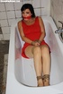 Nasty brunette gets tied and left in an old bathtub