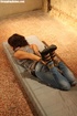 Useless nasty whore is hogtied with clothes on
