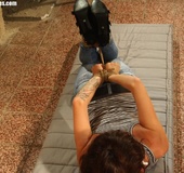 Useless nasty whore is hogtied with clothes on