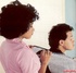 Two hot barber chicks screwing retro client in threesome