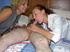 Two sweet young babes suck cock and get fucked in pussy in threesome swing