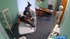 Lustful doctor in glasses stretches his brunette patient's cut with his