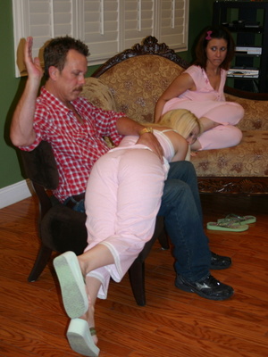 These two randy sisters get their lusciously big booties spanked by daddy. - Picture 2