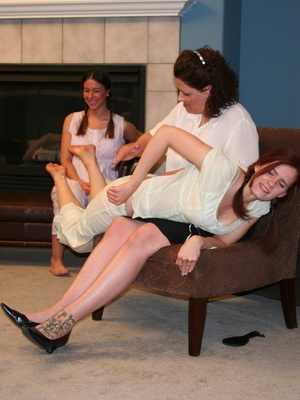 These two gorgeous whores love spanking each other before getting hardcore spanked by mother. - Picture 11