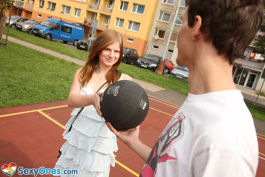 Busty redhead Charlotte seduces a guy in th - XXX Dessert - Picture 1