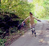 Crashed teenie brunette pounded by a senior in the bushes