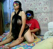 Horny Indian dude in a mask pounding hard hot chick in transparent gown