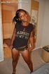 Lovely black housewife spreading wide on the chair and showing her sweet