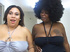 Big titted black BBWs Lovely and Ms. New Bootie tag team a hard white