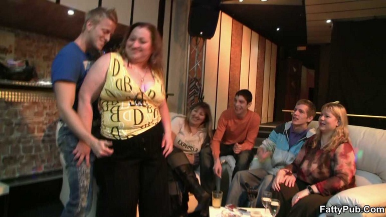 The fatty at the BBW orgy party in the bar is bent over - Picture 6