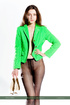 green top wearing brunette