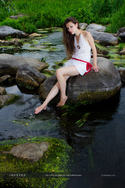 Stunning brunette teen exposing herself passionately outdoor.