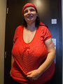 Funny mature bitch in a red T-shirt and - Picture 6