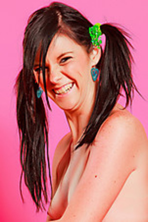 Mischievous brunette teen in pigtails posing nude with a backpack - Picture 8