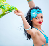 Sweet seductive bath in the rivers outdoors as hot brunette takes a semi-nude