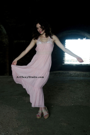 Hot brunette in pink gown drops gown and - Picture 2