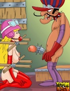 Dick Dastardly chains and ties cute Penelope Pistop over big boiling pot