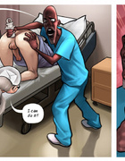 Slutty nurse and a black doctor giving an enema to their patient