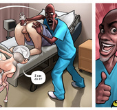 Slutty nurse and a black doctor giving an enema to their patient