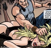 Blonde hottie in sexy lingerie and stockings getting all holes fucked