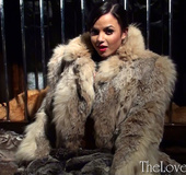 Dirty brunette babe encage with lots of various fur coats