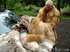 Horny dude in a fox fur coat drilling hard a blondie in a fur coat as