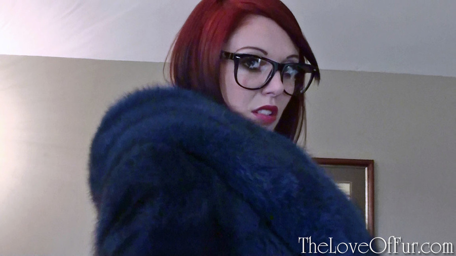 Red lady in glasses and a blue fur coat on  - XXX Dessert - Picture 6