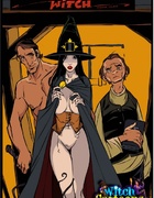 Dark haired witch is made to handle a giant member of an older man
