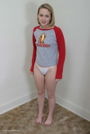 Blonde teen with bushy pussy undresse to show off her body - XXXonXXX - Pic 1