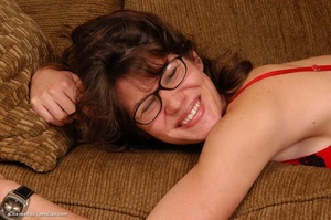 Brunette teen babe in glasses with extremely hairy snatch - Picture 9
