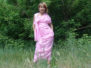 Blonde teeny unwrap a pink sari to pose nude in the forest - XXXonXXX - Pic 5