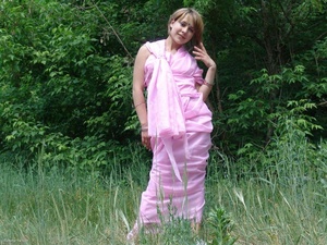 Blonde teeny unwrap a pink sari to pose nude in the forest - XXXonXXX - Pic 8