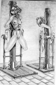 Painful lust as crazy machine are used to stretch and manipulate horny chicks