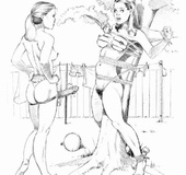 Chick tied up gets fucked by her sexy friend wearing and a strap-on cock