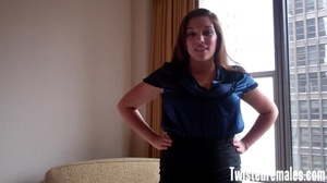 One hot and attractive brunette babe in blue silk shirt talks nasty and tease - Picture 3