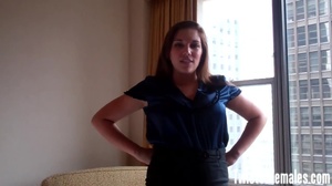 One hot and attractive brunette babe in blue silk shirt talks nasty and tease - Picture 4