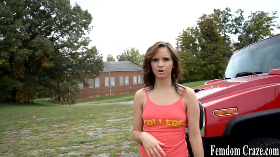 Young hot teen slutty brunette babe in jea shorts and red tank talks dirty and stan by red truck - XXXonXXX - Pic 6