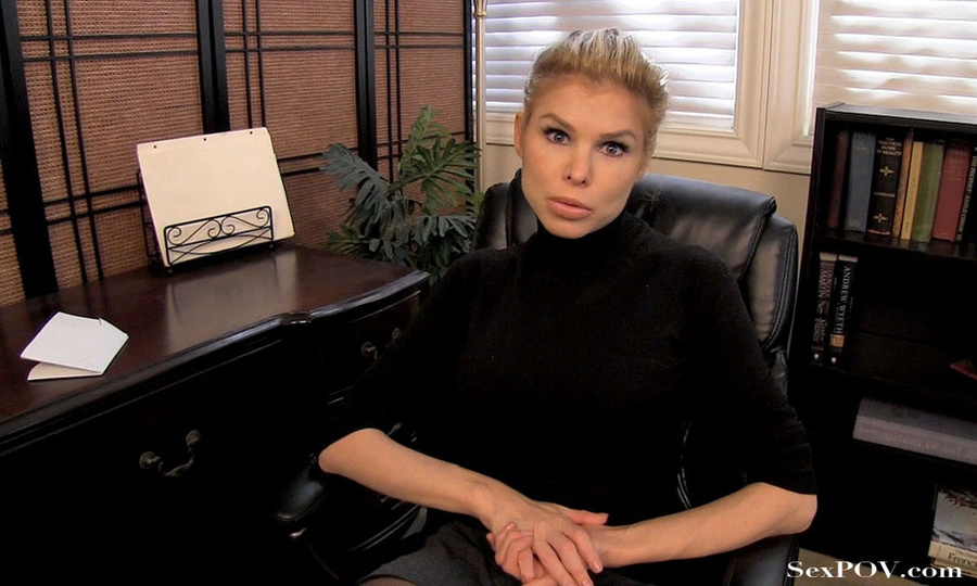 Busty brunette MILF in stockings rubbing her bushy pussy on her working place - XXXonXXX - Pic 3